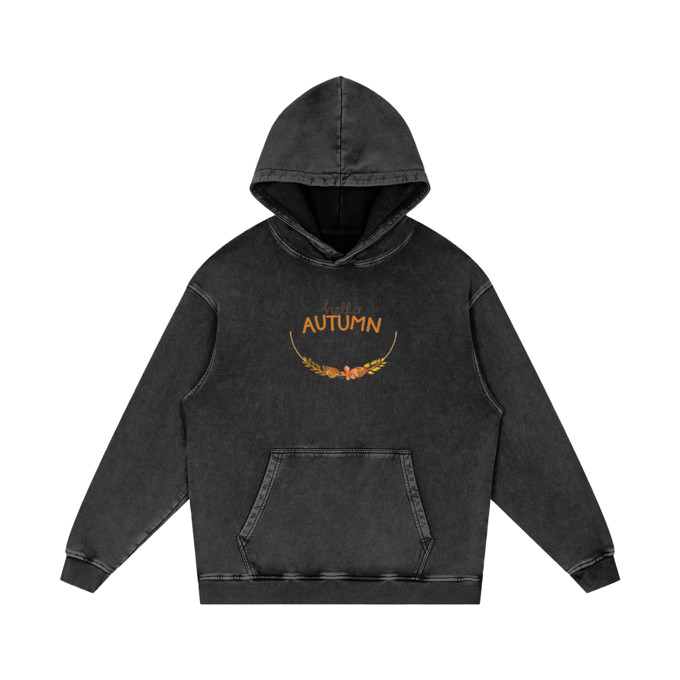 Snow Washed Loose Cotton Printed Hoodie