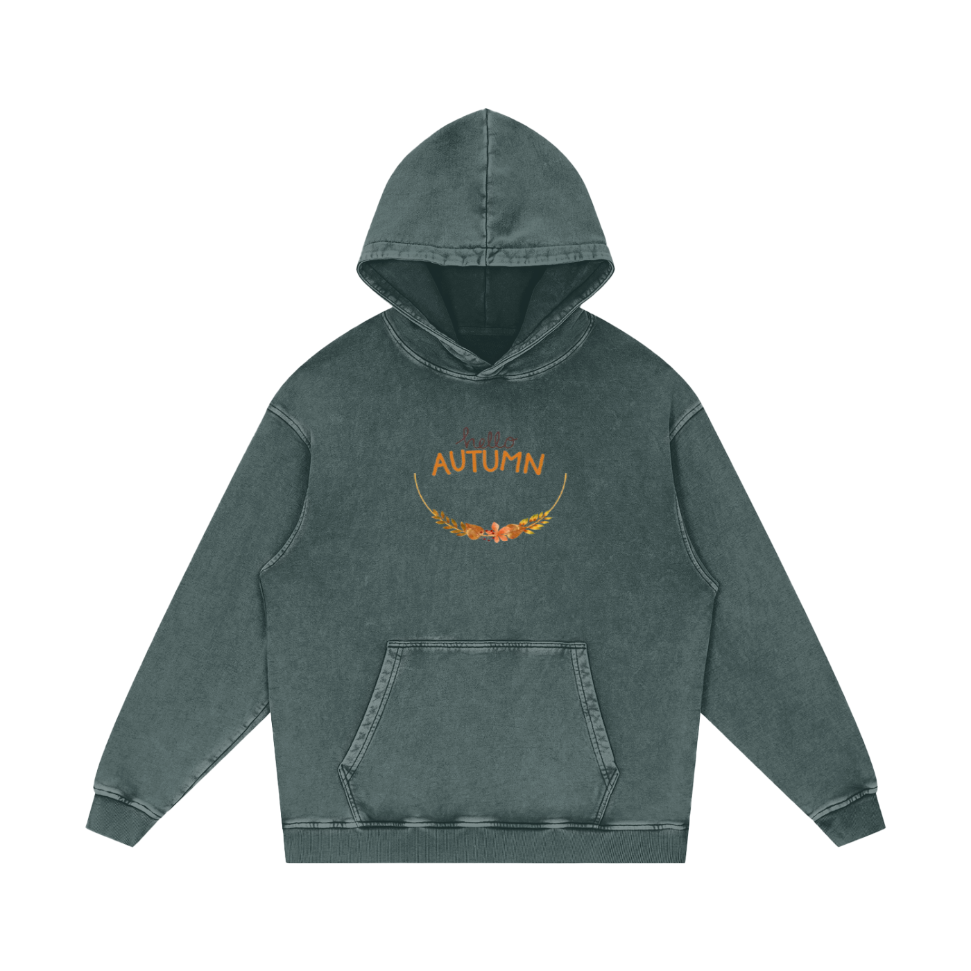 Snow Washed Loose Cotton Printed Hoodie