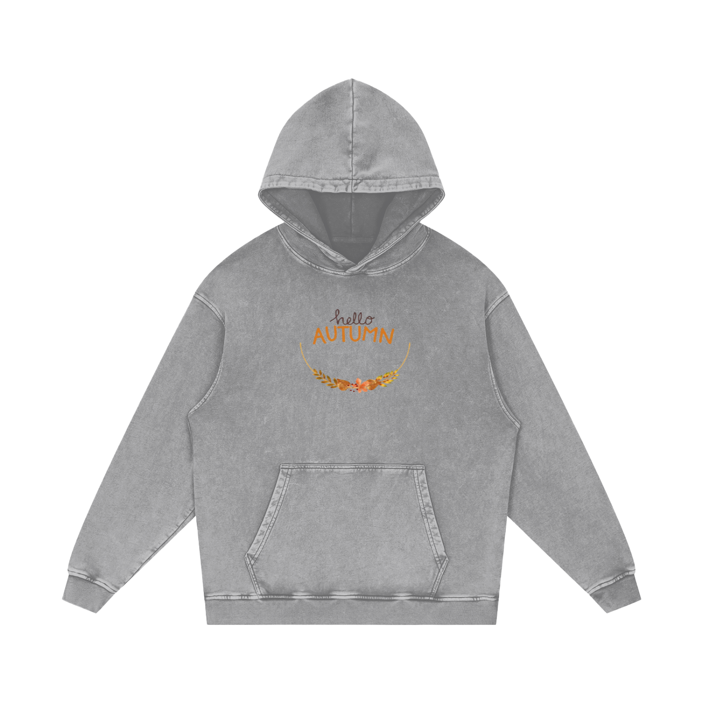 Snow Washed Loose Cotton Printed Hoodie