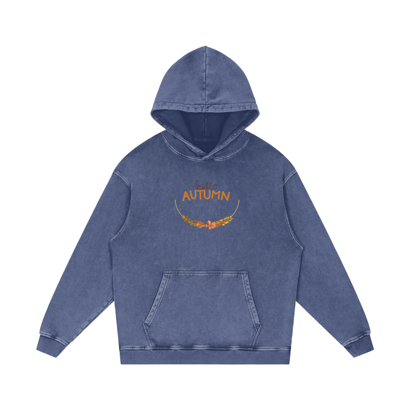 Snow Washed Loose Cotton Printed Hoodie